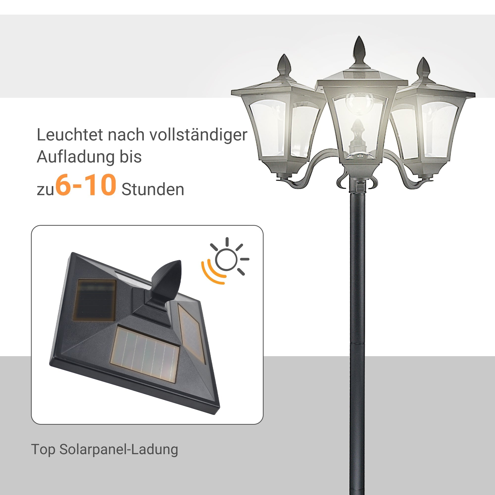 Solar Garden Lantern, 3 Flames 120 Lumen IP44, Stainless Steel Black