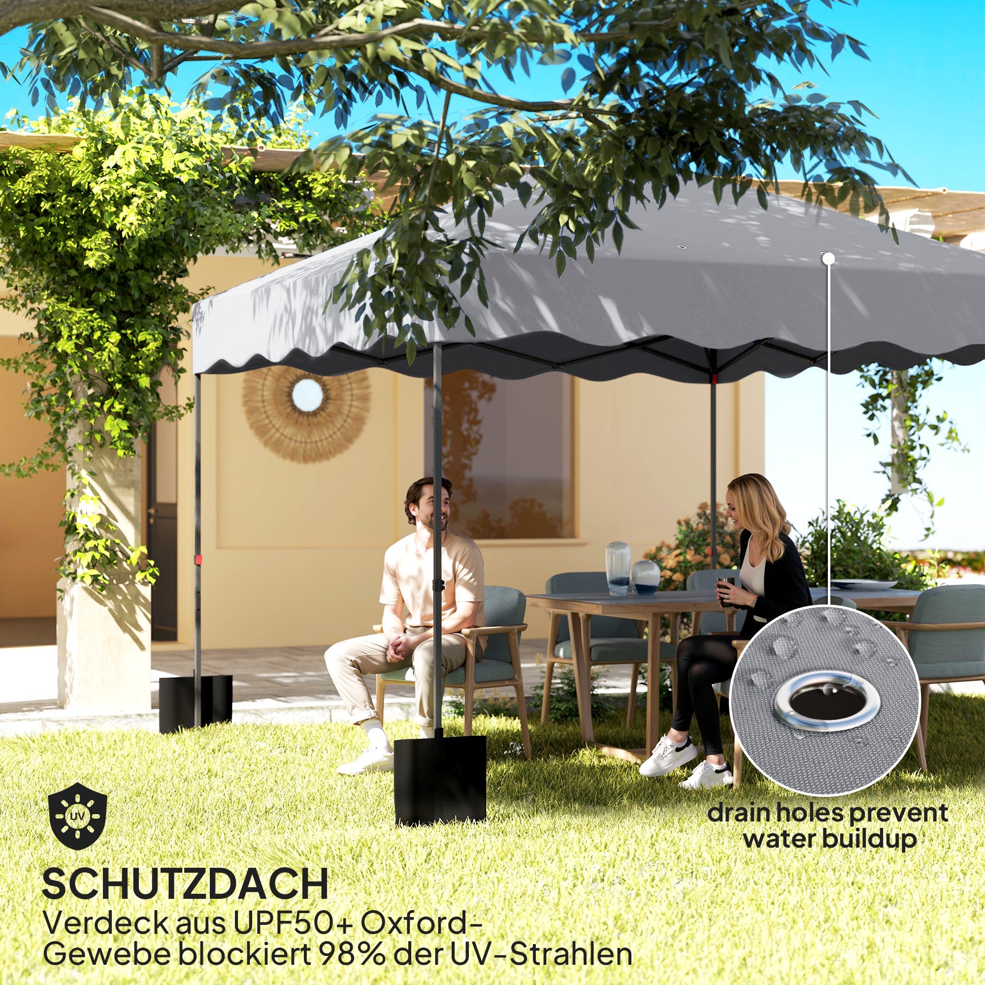 Pavilion Pop-up Folding, 3x3m, Water-Repellent, Winterproof, UV 50+, Light Grey