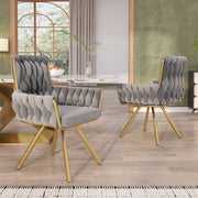 Set of 2, velvet dining chair, Armchair, single luxurious living room and bedroom swivel chair, Leisure swivel chair with four metal support legs, Gray