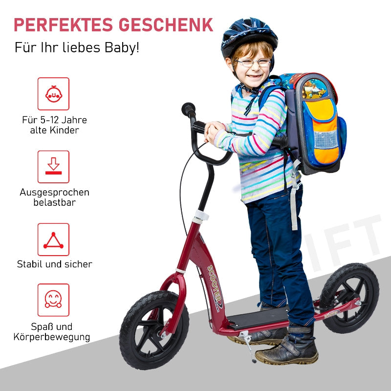 Kids' Kick Scooter with Rear Brake and Height Adjustable Handlebars, Red Steel