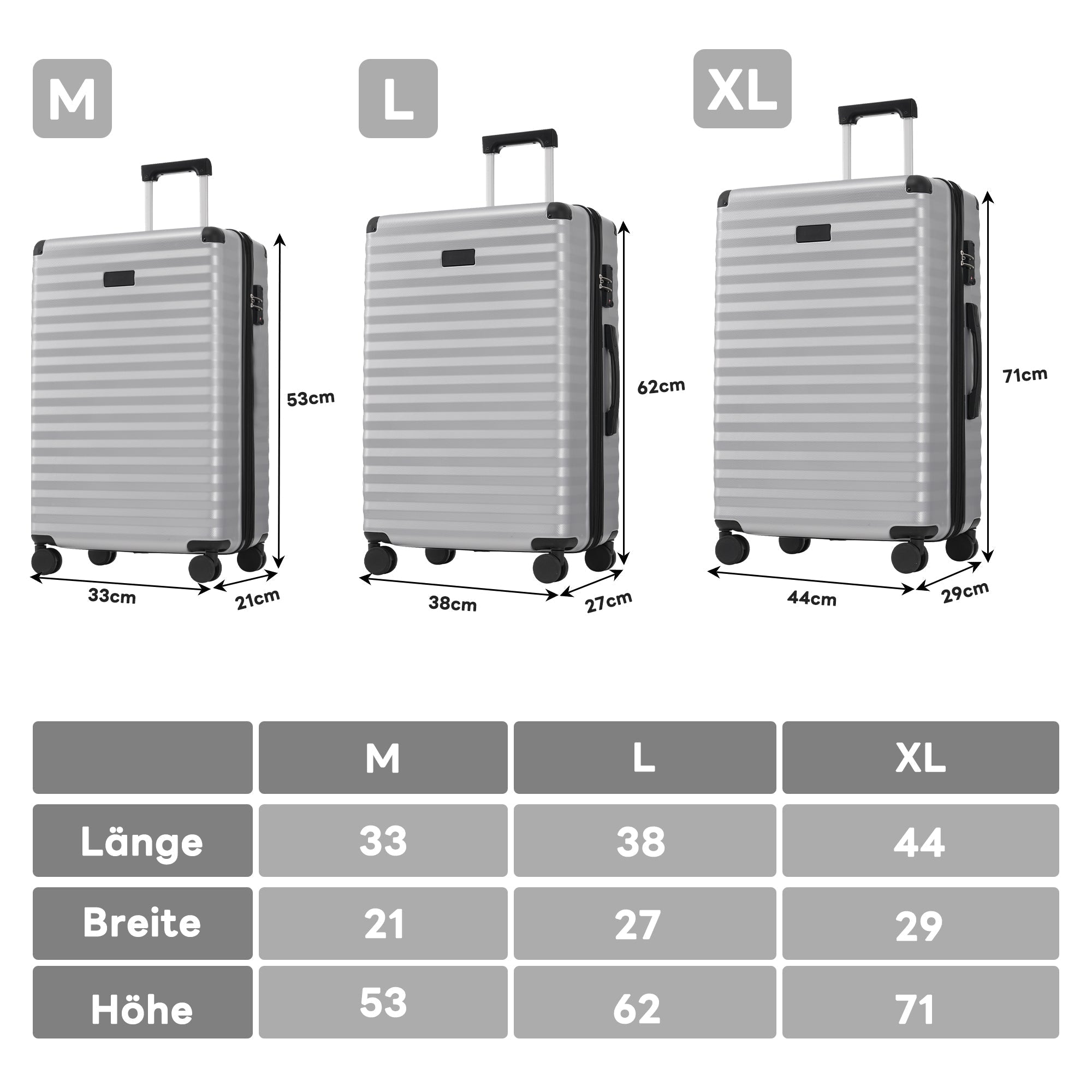 M&L&XL 3-Piece Suitcase Set - Expandable, Reinforced Corners, Cup Holder, TSA Lock, 360° Rotating Wheels, ABS Hard-Shell