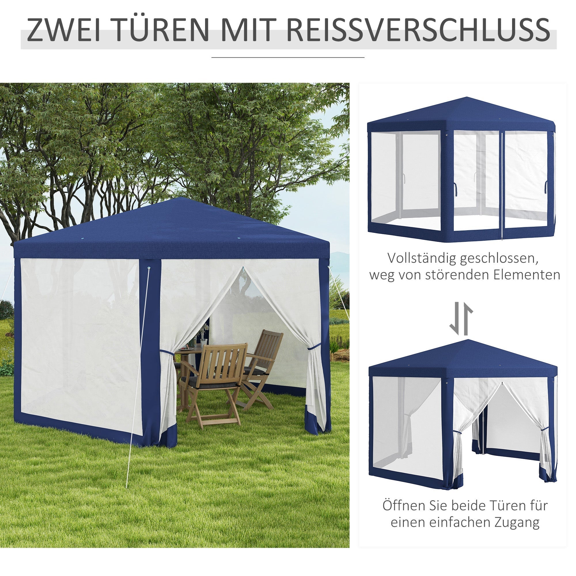 Pavillon Hexagonal 4x3m Wasserabweisend Stabil Winterfest Blau