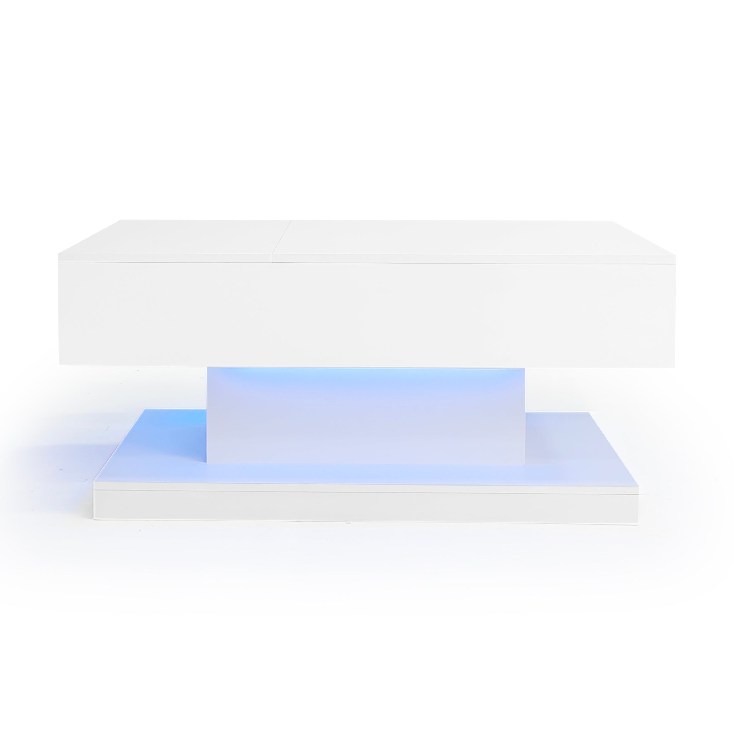 High-gloss Lift-up Tea Table, LED Coffee Table, 100x50x45 cm with Storage, White