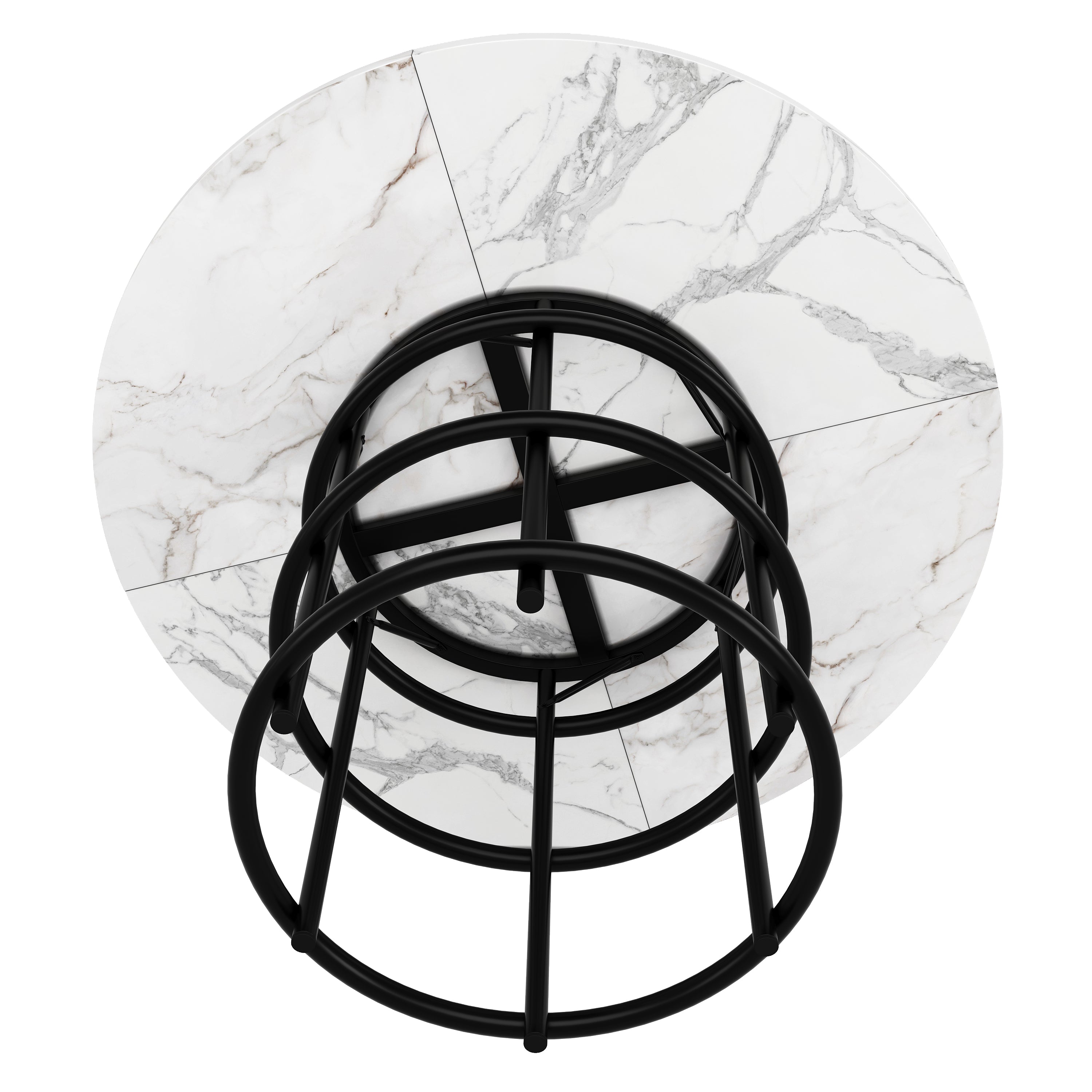 Round Dining Table 100x100cm 4-6 Seater Marbled MDF Metal Legs - Black