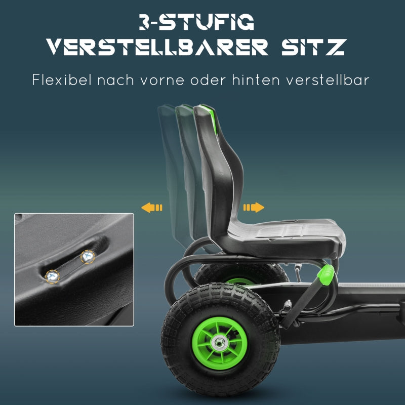 Children's Go-Kart with Pedals and Adjustable Seat, Green and Black