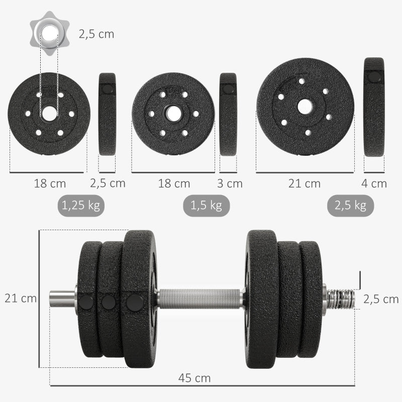 25kg Dumbbell Set with Weight Plates for Home and Gym, Steel and Faux Leather, Black