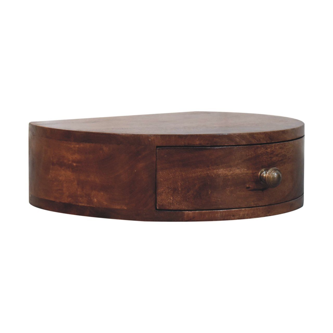 Solid Wood Bedside, Wall Mounted Rounded 1 Drawer, Dark Brown