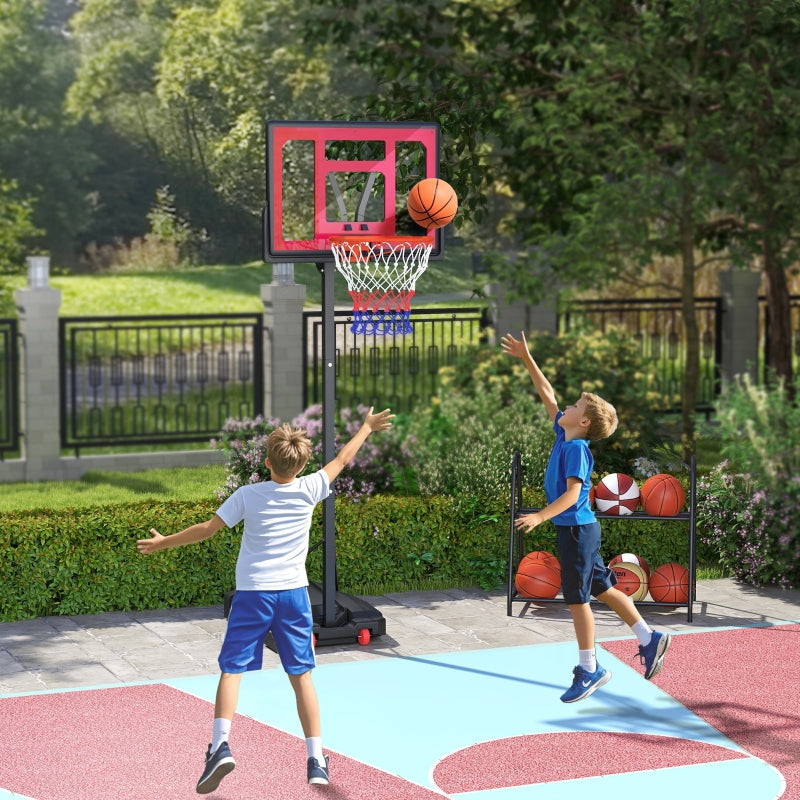 Outdoor Basketball Hoop, 200-260 cm Height-Adjustable with Wheels, Red