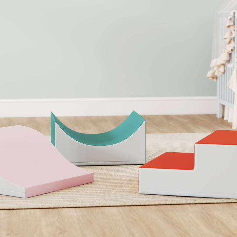 Climbing and Crawling Set, 3-Piece Foam Play Set for Toddlers, Light Grey Faux Leather