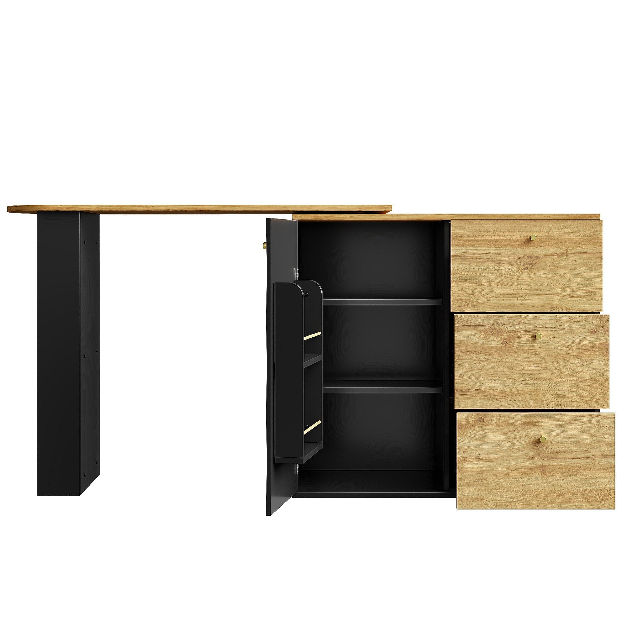 Extendable Bar Table 360° Rotating Storage - Wood Grain