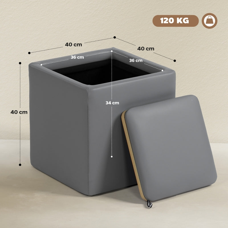 Storage Ottoman Square with Lid 40x40x40cm - Faux Leather Grey