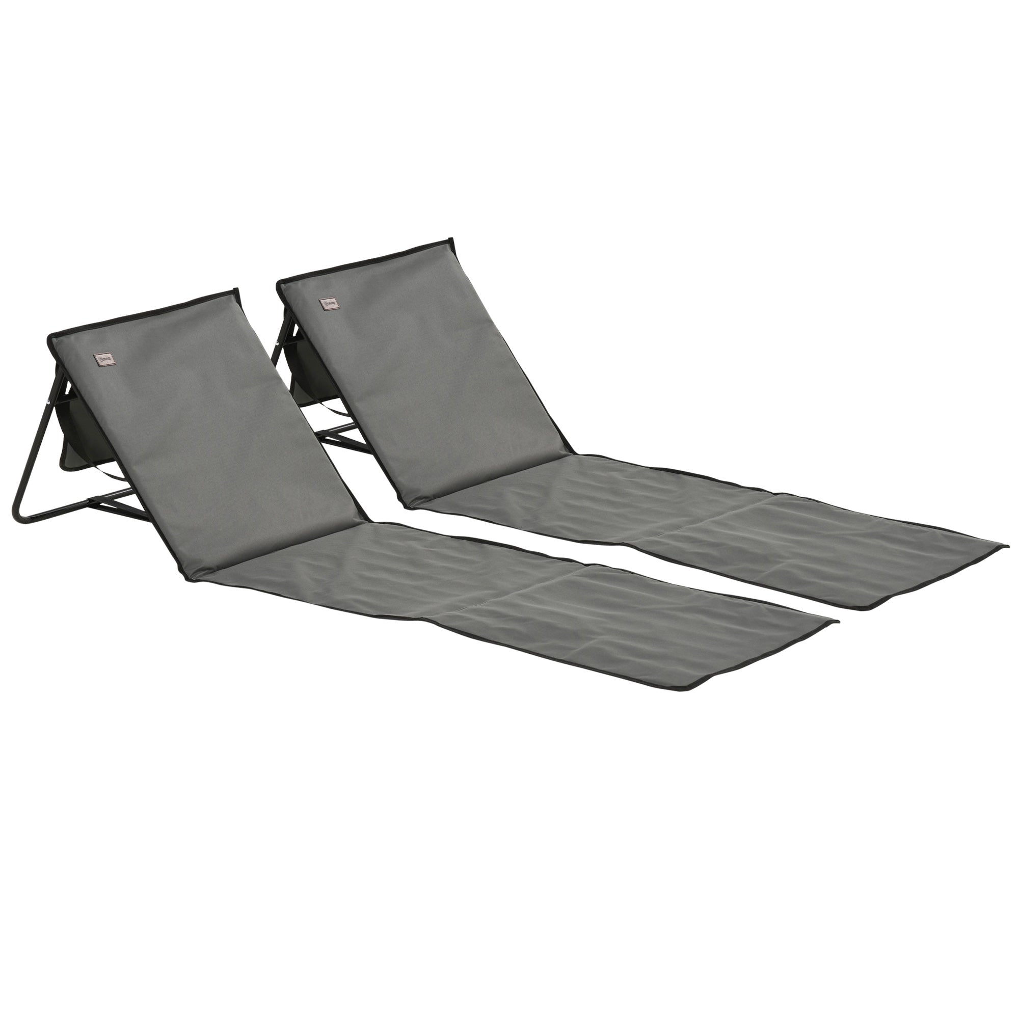Beach Mats (Set of 2) Foldable Adjustable Loungers with Bag, Oxford Fabric, Grey