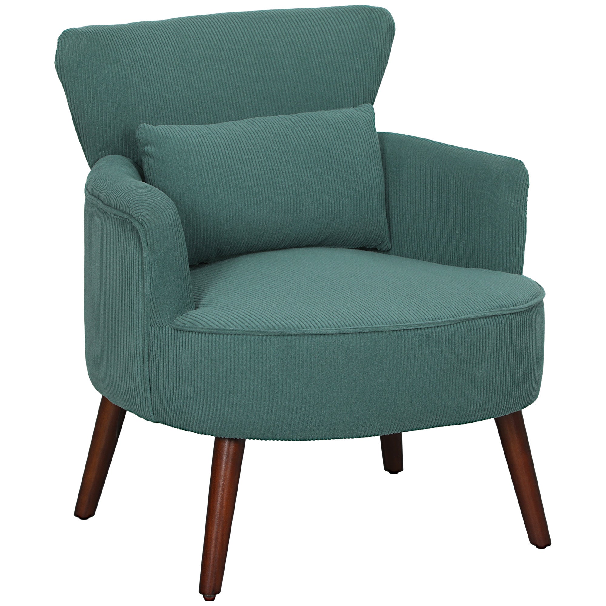 Armchair Lounge Chair Upholstered Corduroy Look Wooden Legs Dark Green