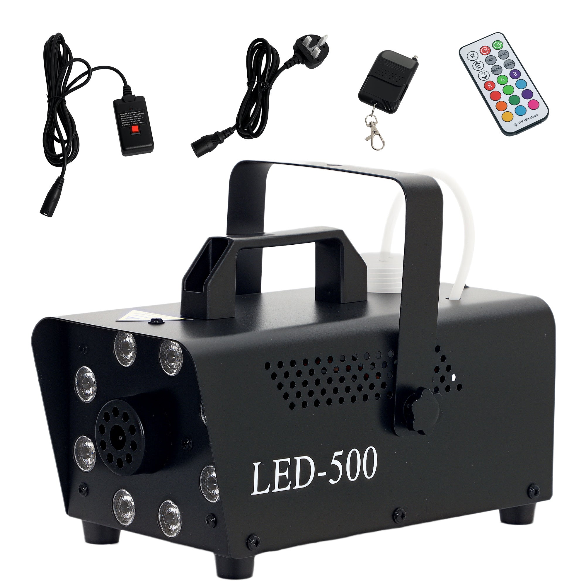Fog machine 450W with 13 colored LED lights and RGB effect, wired and wireless remote controls