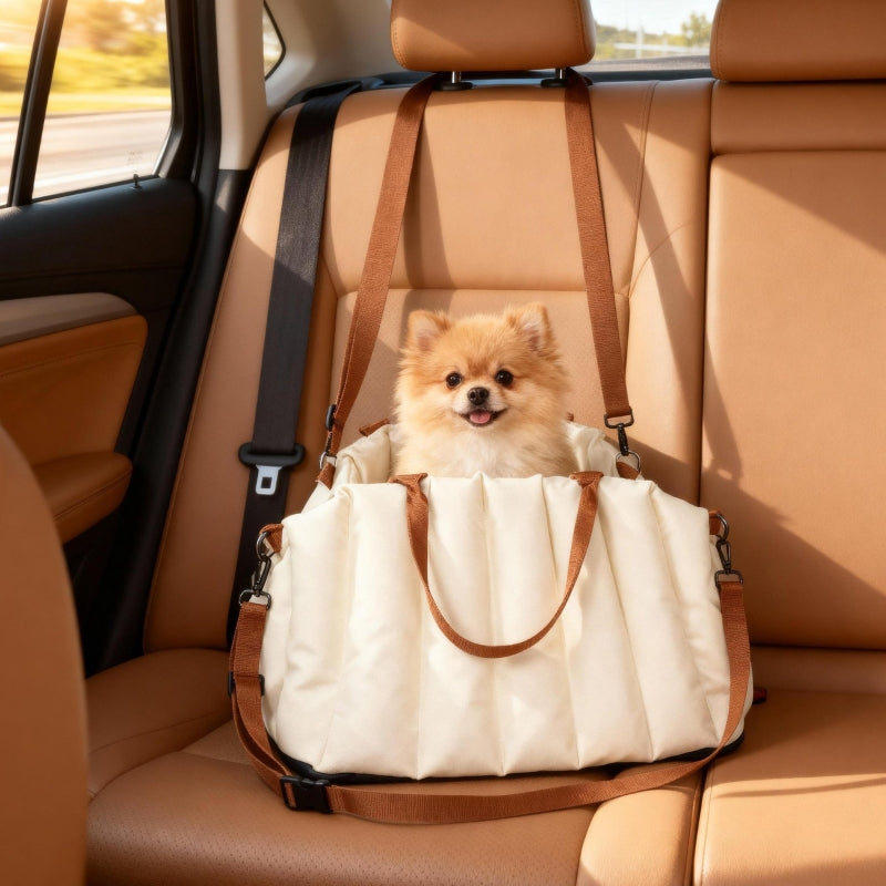 Dog Carrier Bag for Dogs Under 5kg, 2 Straps, with Cushion & Leash, Cream White