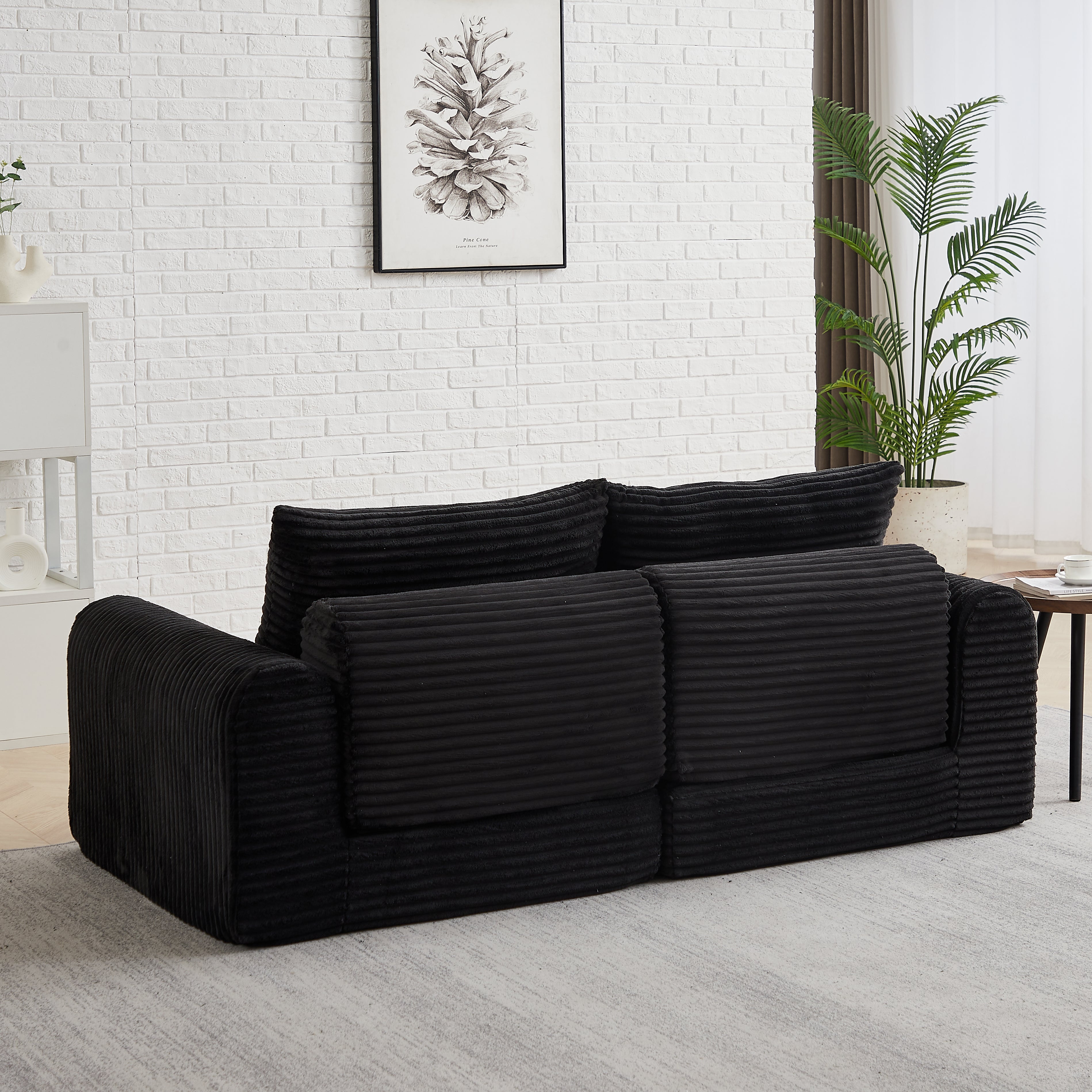 2-in-1 Sofa Bed with Two Pillows and Removable Footstool, Corduroy