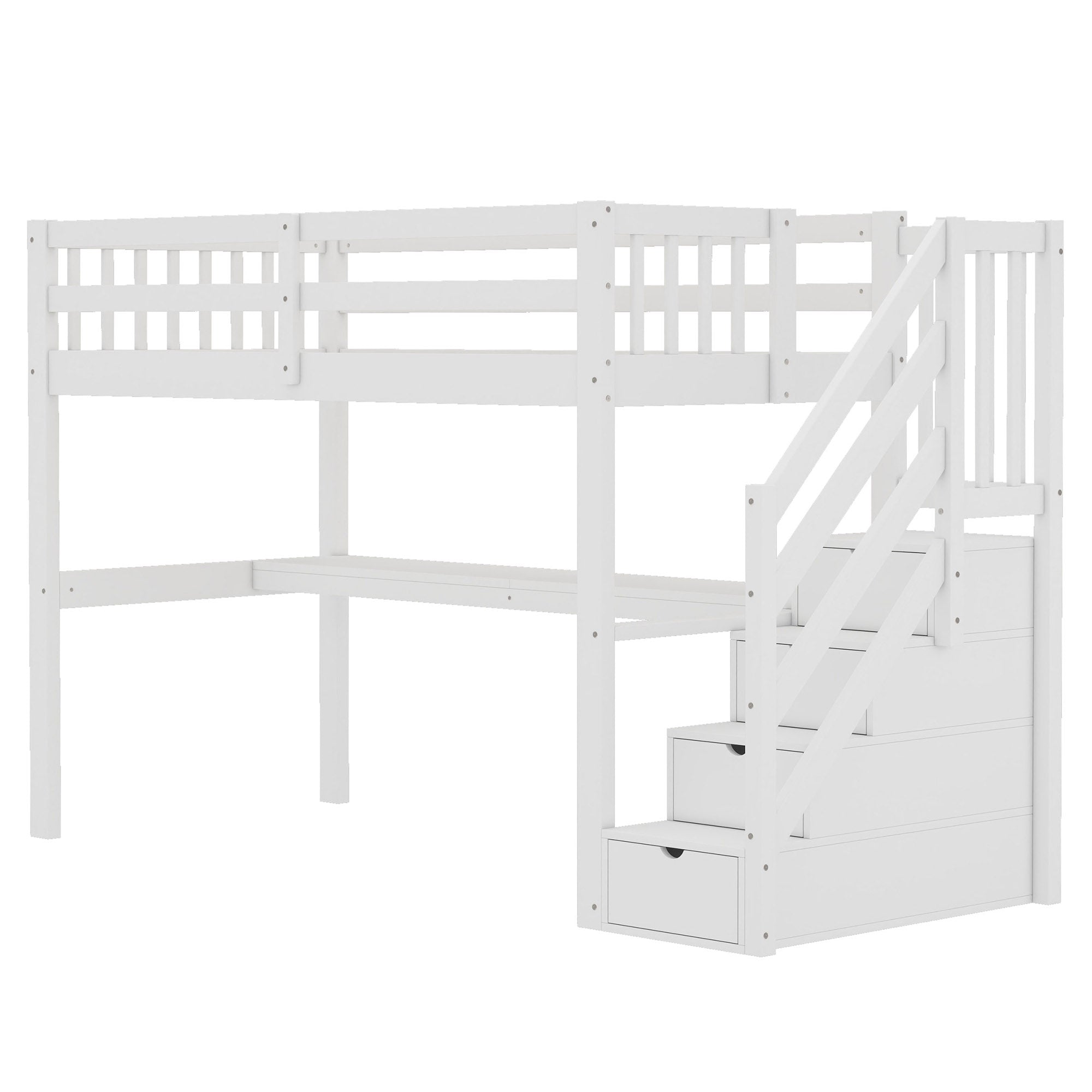 Loft Bed 90x200 Storage Drawers Under-Bed Desk - White