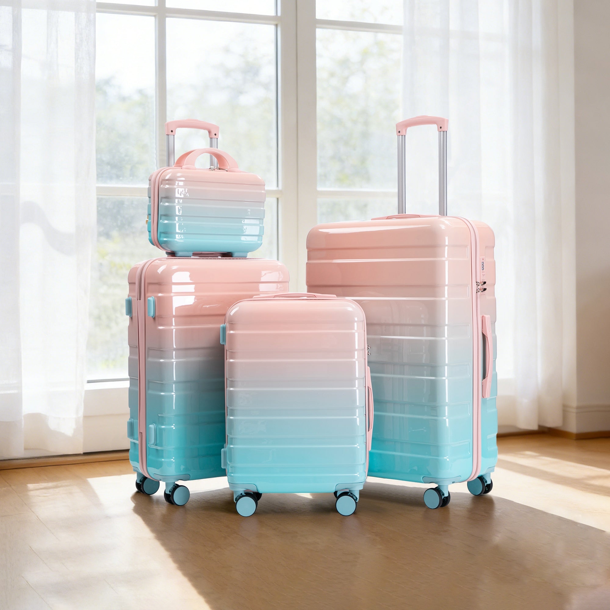 PC Spinner Luggage Set 4-Piece with Combination Lock and Cosmetic Bag - Pink