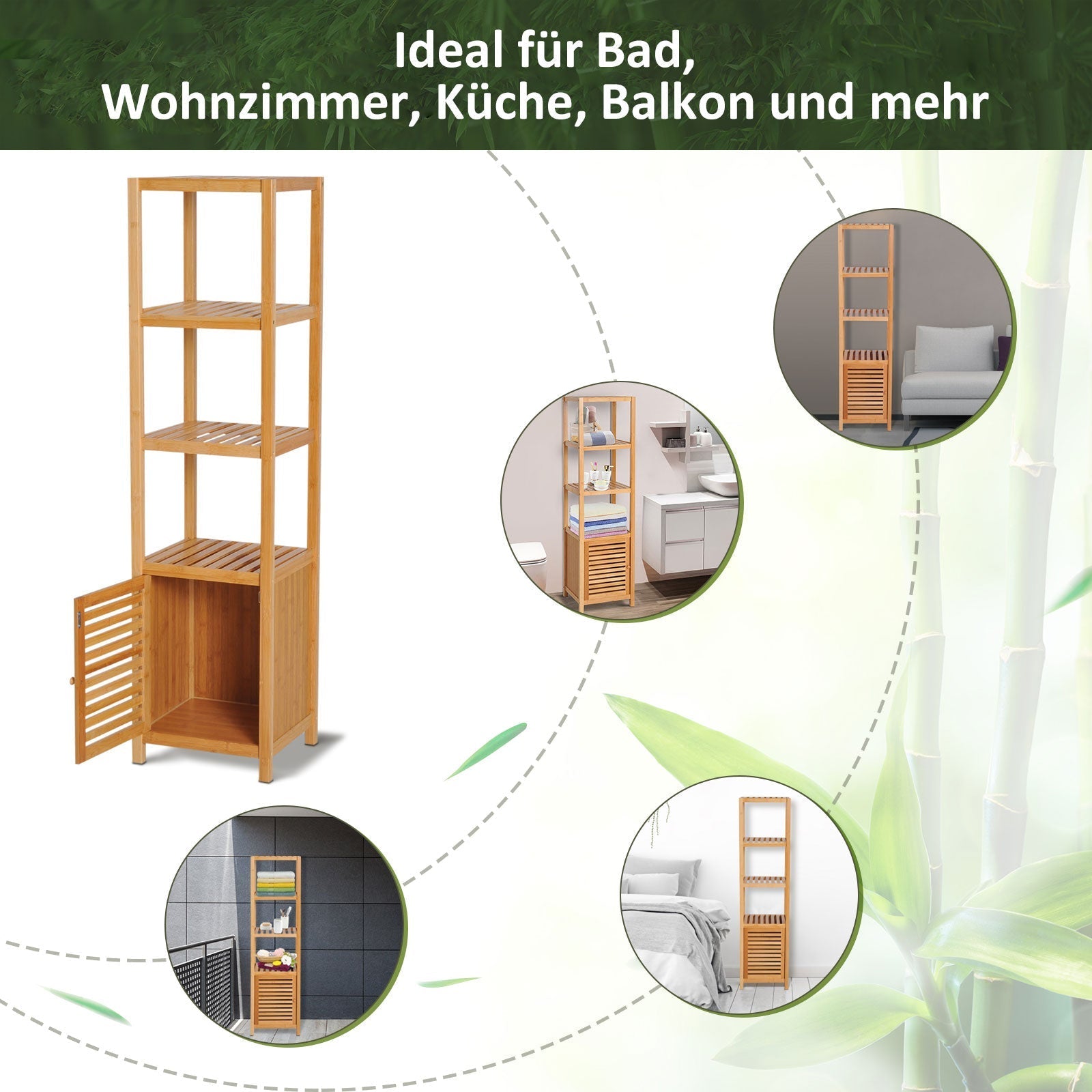 Badezimmerschrank, 3 offene Fächer, Toilettenaufbewahrung, Bambus