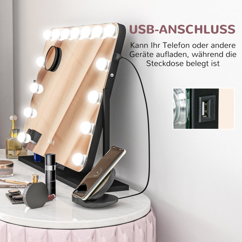 LED-Kosmetikspiegel, 3 Leuchtmodi, dimmbar, Touch-Steuerung, Schwarz