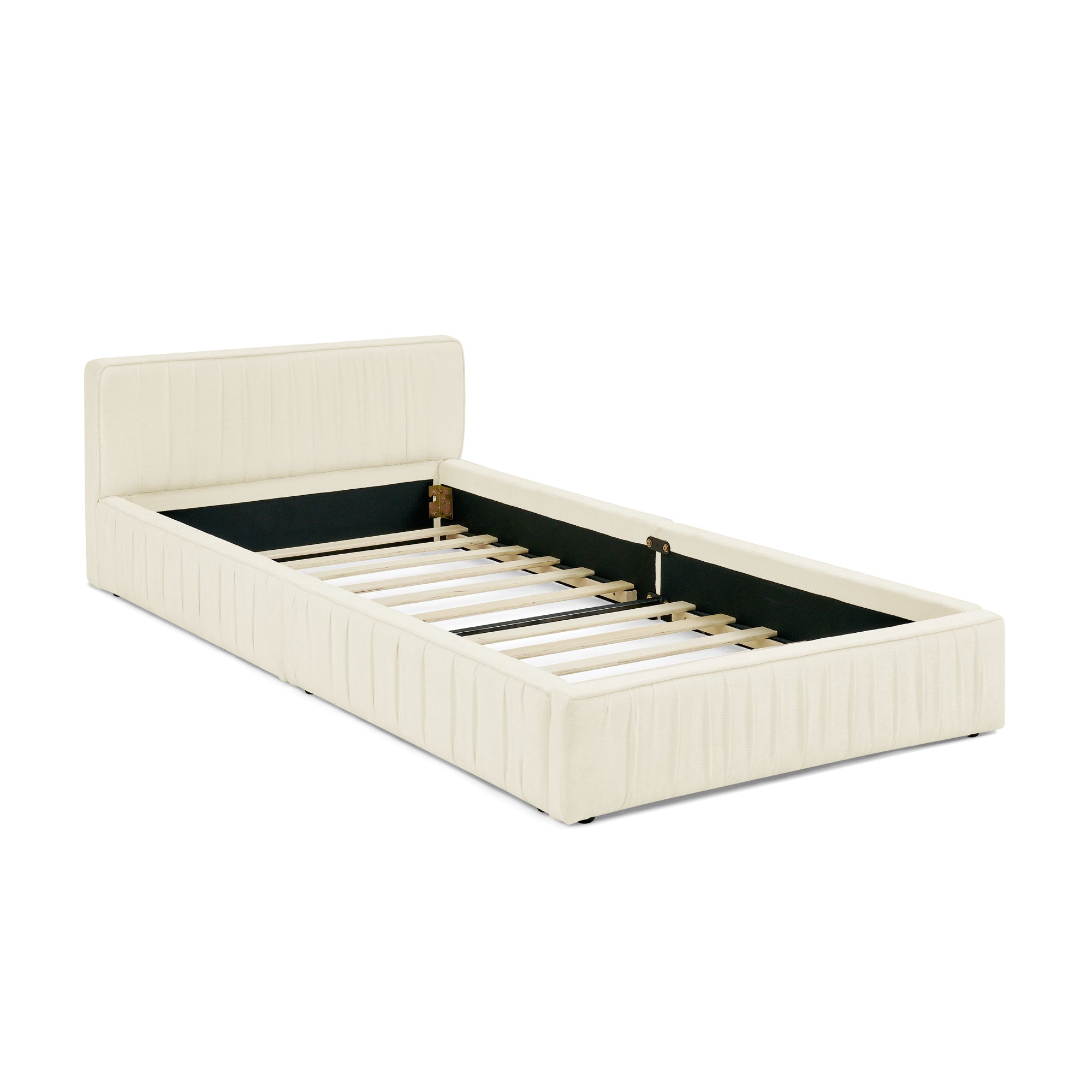 Single Bed 90x200cm Children's Bed Sturdy Iron Frame Chenille Beige