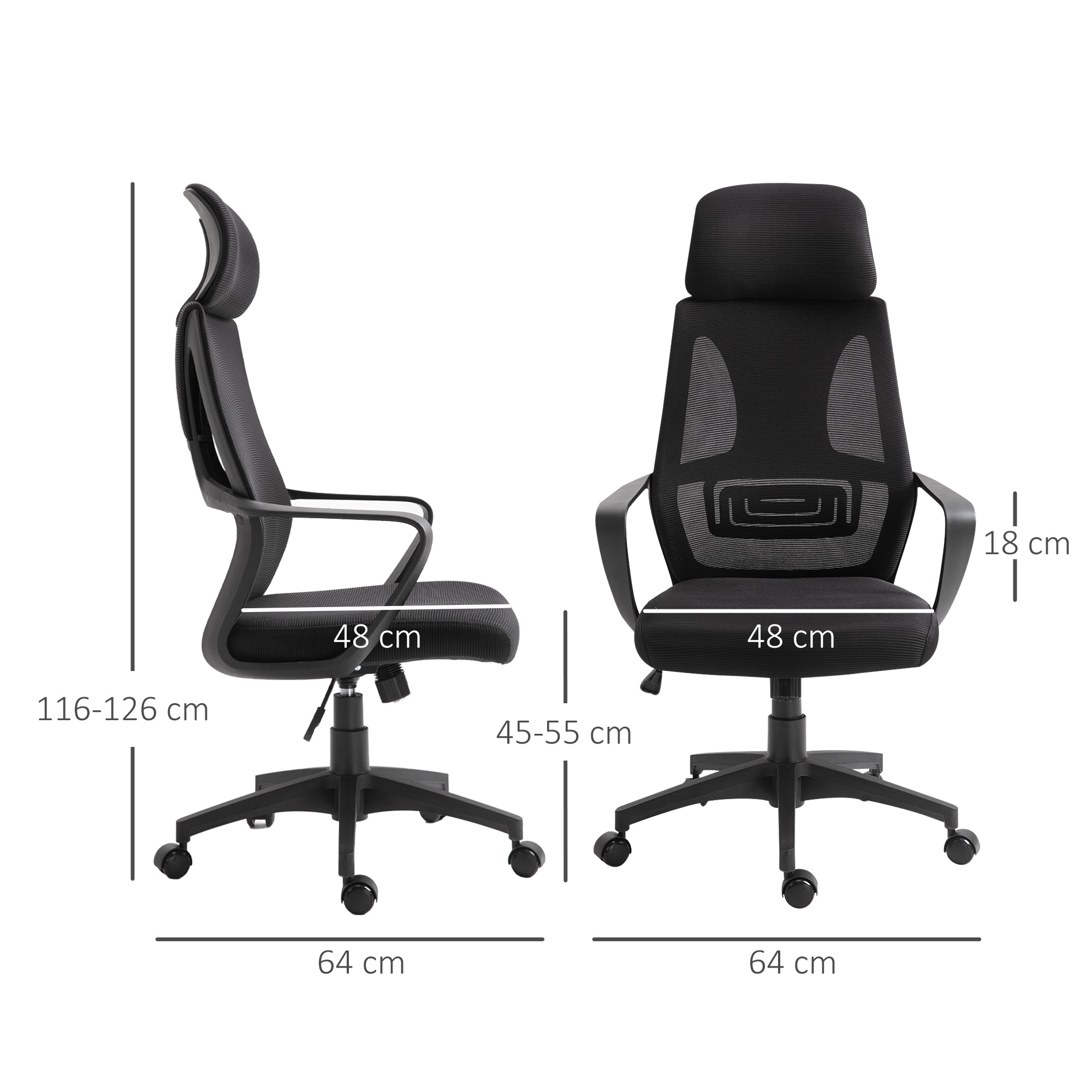 Ergonomic Office Chair High Back Lumbar Support Headrest Adjustable Height Mesh Black