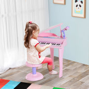 Children's Keyboard with 37 Keys, Microphone, LED Learning Mode, Recording Function, Pink