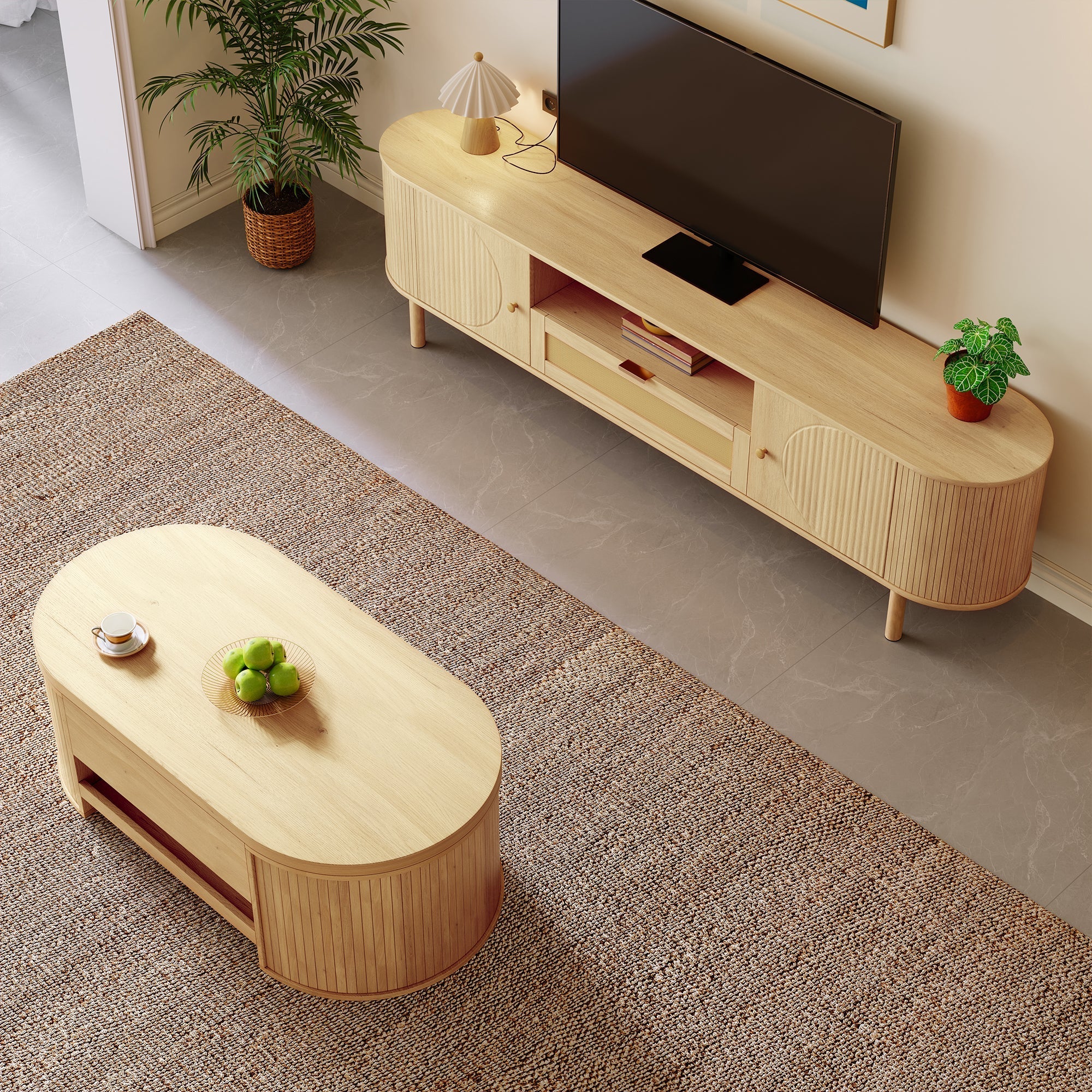 Living Room Furniture Set, Adjustable Coffee Table TV Cabinet Storage Modern Design