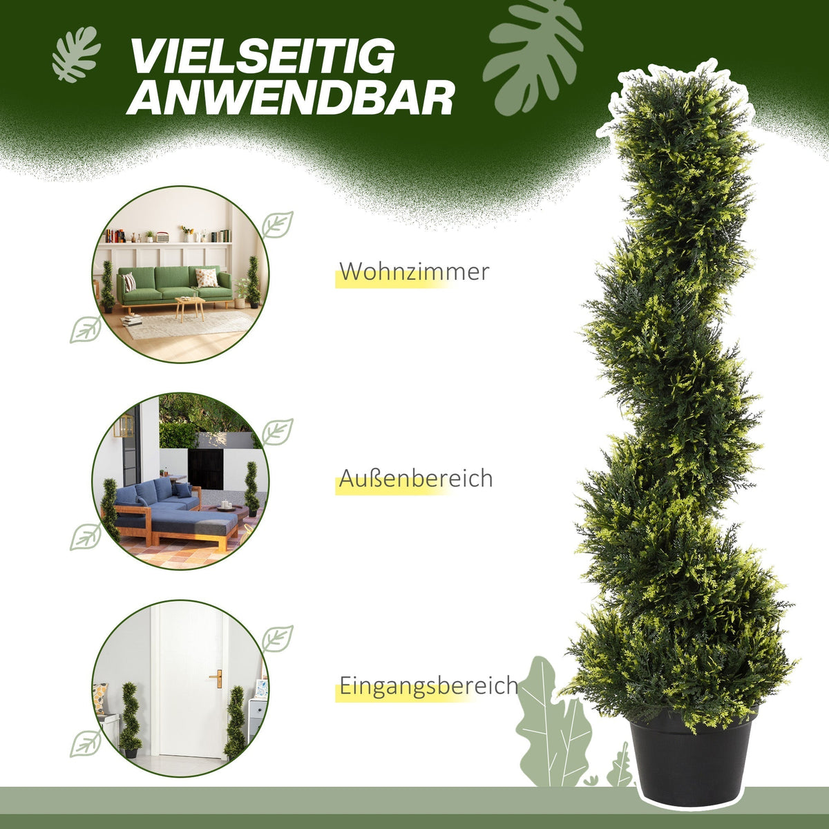 Artificial Cedar Trees Set of 2, Large 90cm Spiral Plant for Decoration, Plastic
