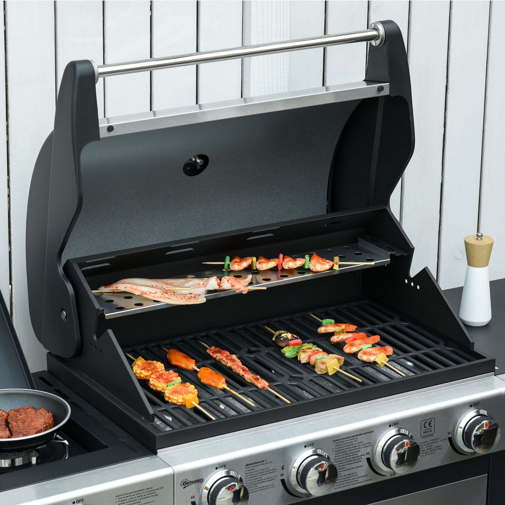 Gas Barbecue Grill 4+1 Burner Smoker BBQ Trolley Stainless Steel + Metal
