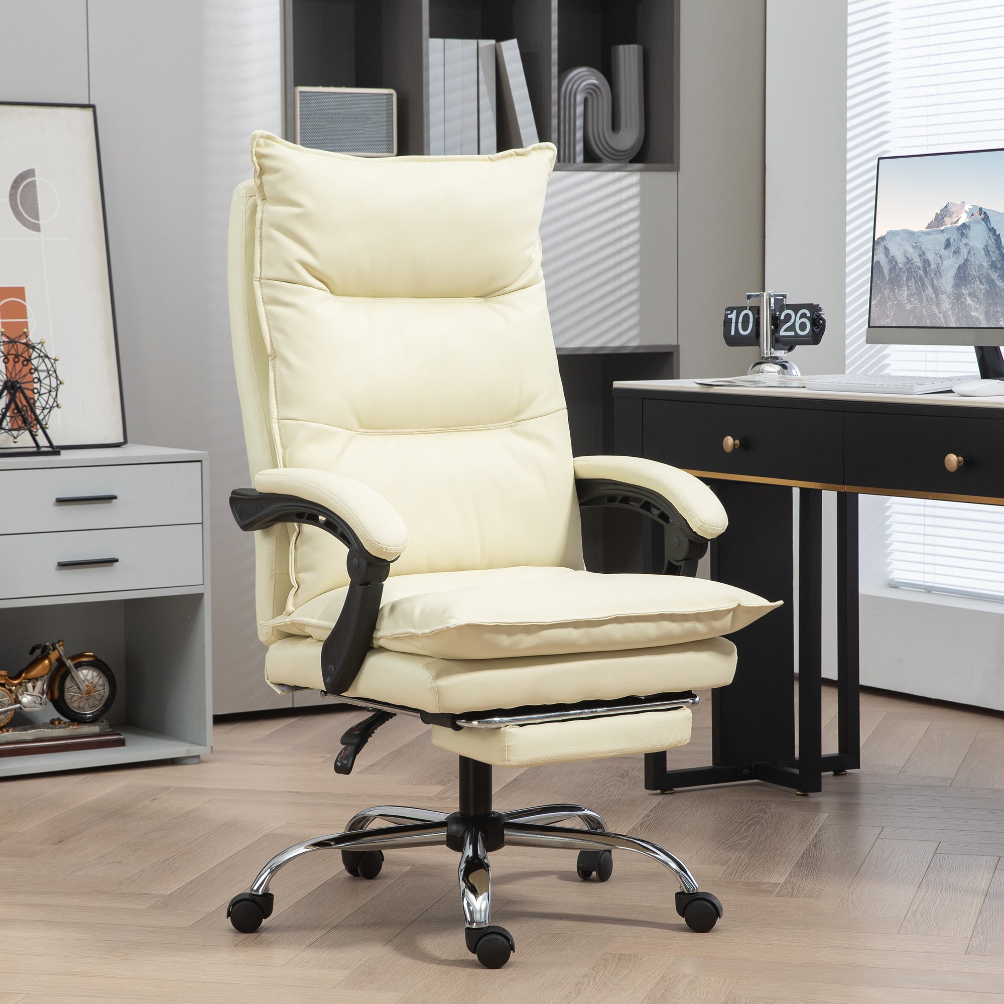 Vinsetto Office Chair Ergonomic, Height Adjustable, 155° Tilt, Footrest, Beige