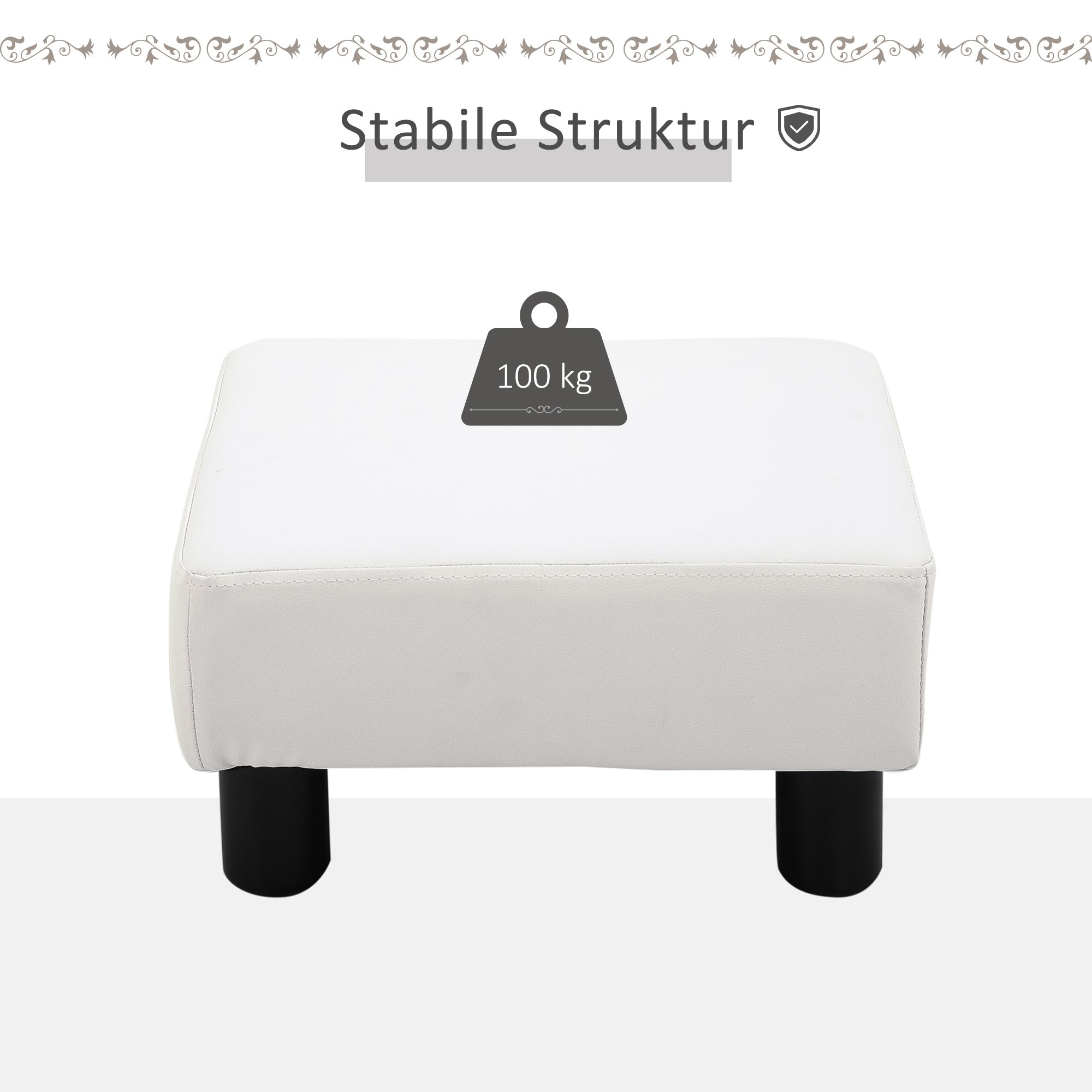 Chesterfield Footstool, 40x30x24cm, White Faux Leather