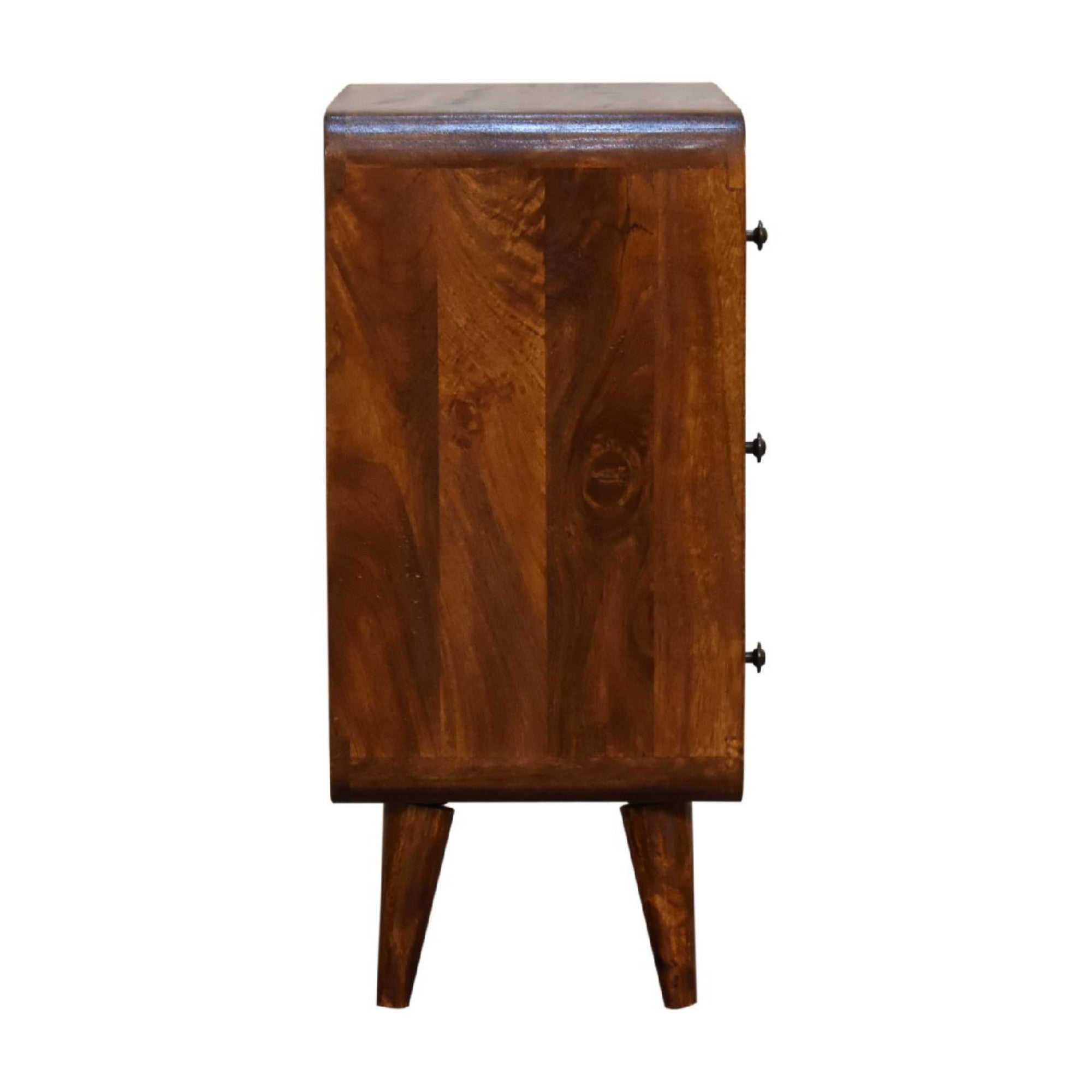 Chest, Mini Curved 3 Drawer Solid Wood Dark Brown