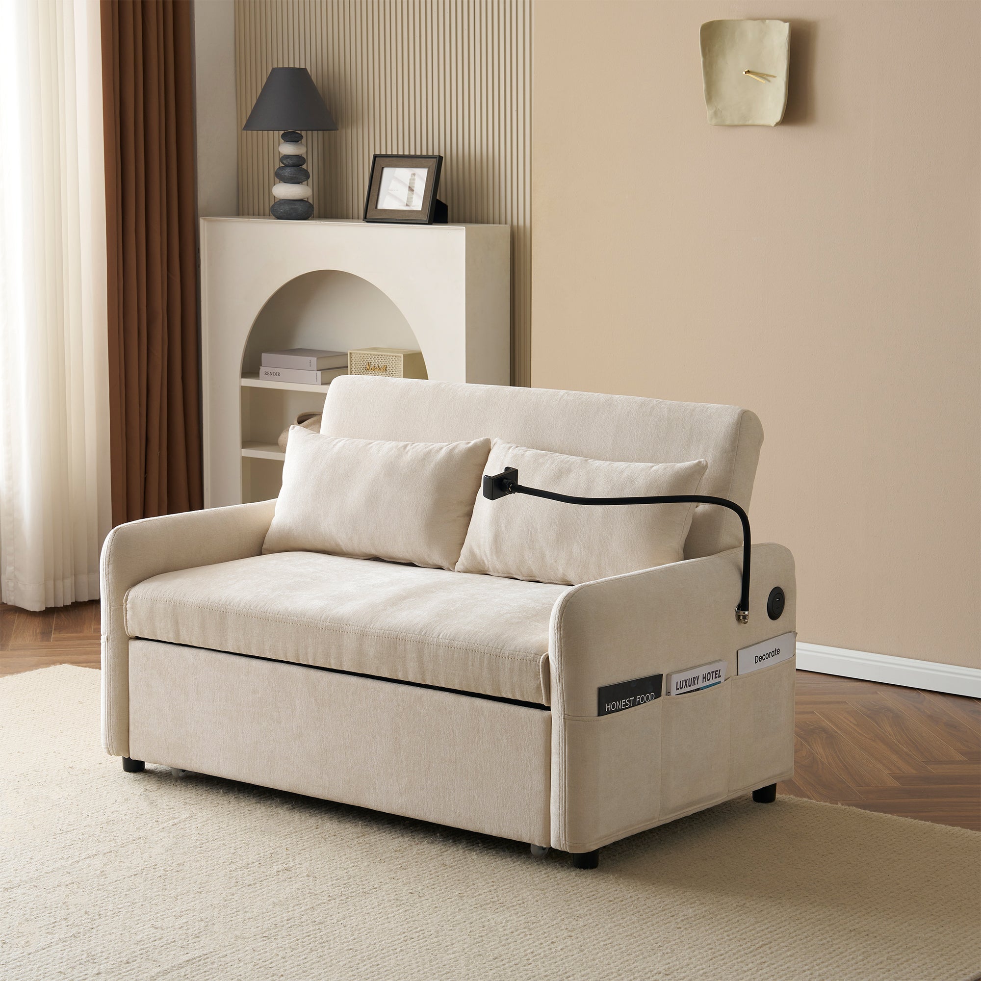 Sofa Bed, Modern Double Folding with Adjustable Backrest, USB Charging, Multifunctional
