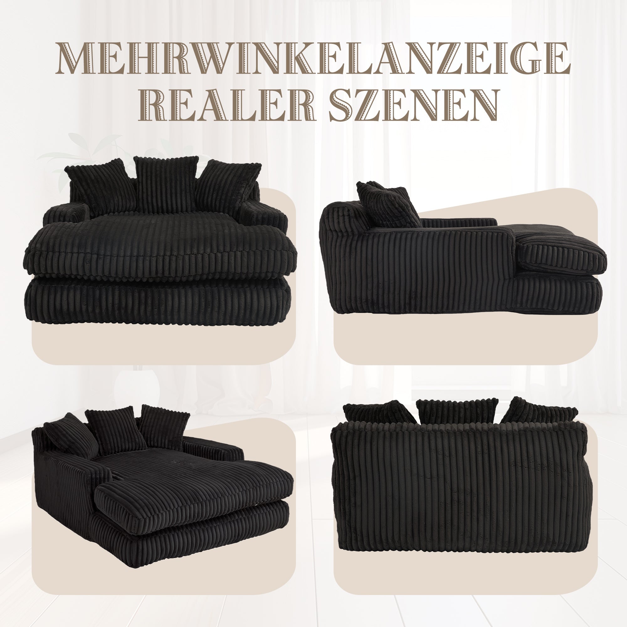 Sofa Bed, Cloud Couch with 3 Soft Pillows, Single Seat, Corduroy Black