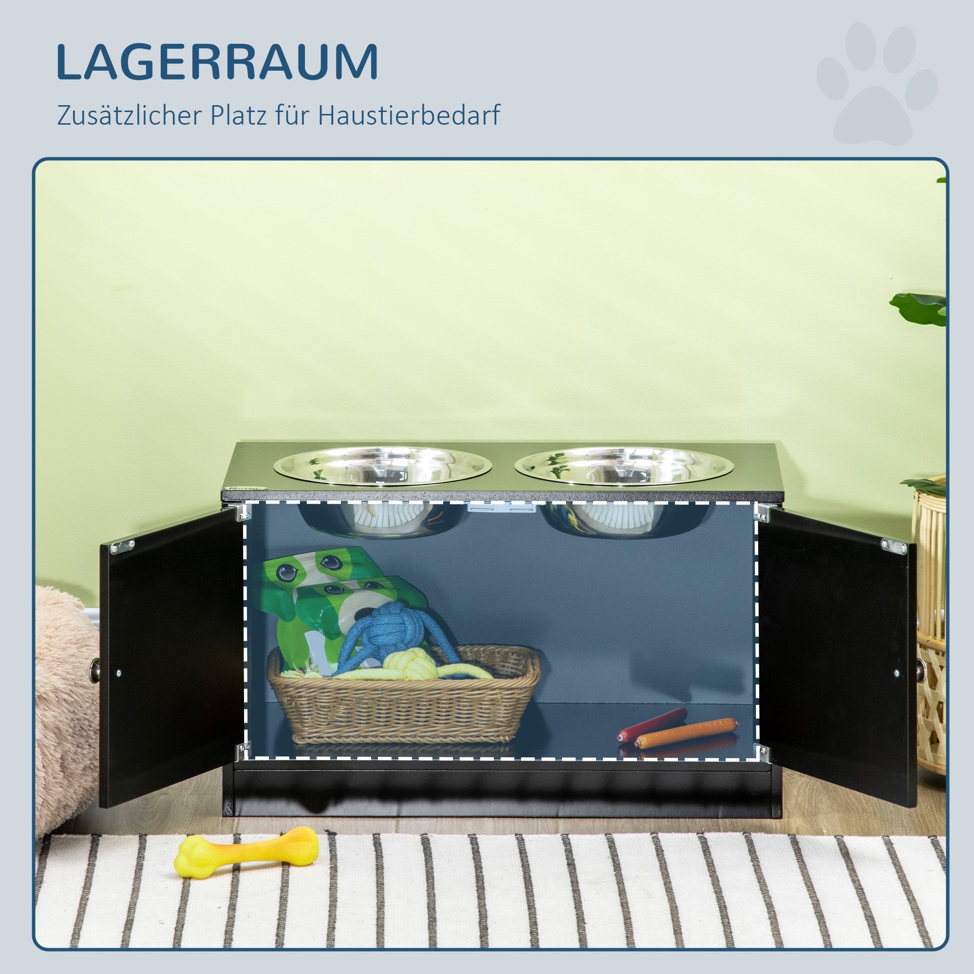 Hundenäpfe, erhöhte Futterstation mit 2 Edelstahlnäpfen, Schwarz