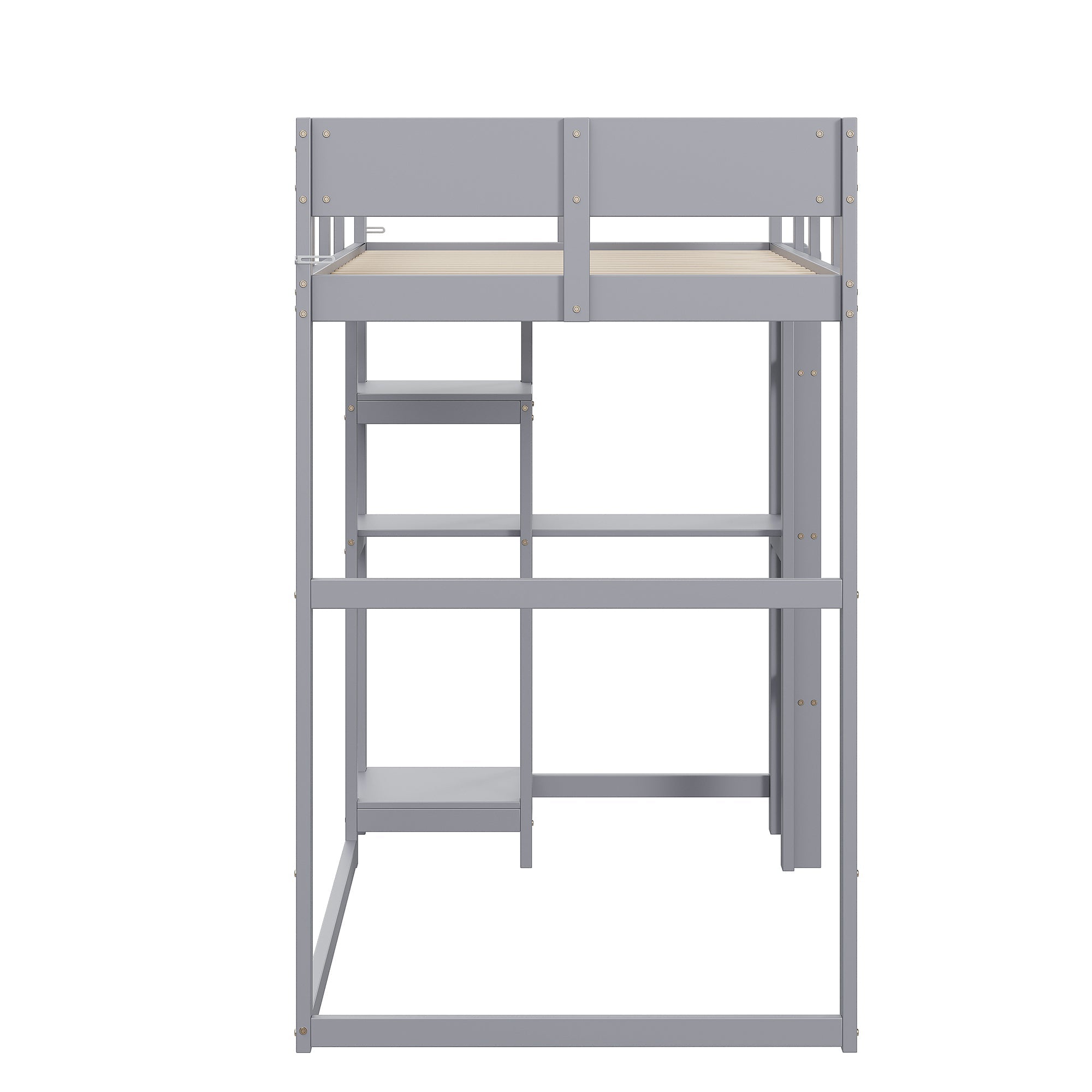 Loft Bed with Storage and Slatted Base, 90x200cm, Grey Pine Wood