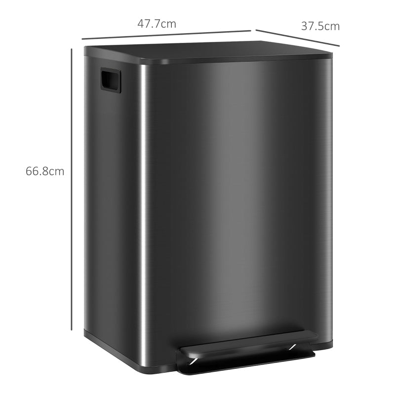 60L Dual Compartment Bin with Deodoriser Holders, Stainless Steel Black