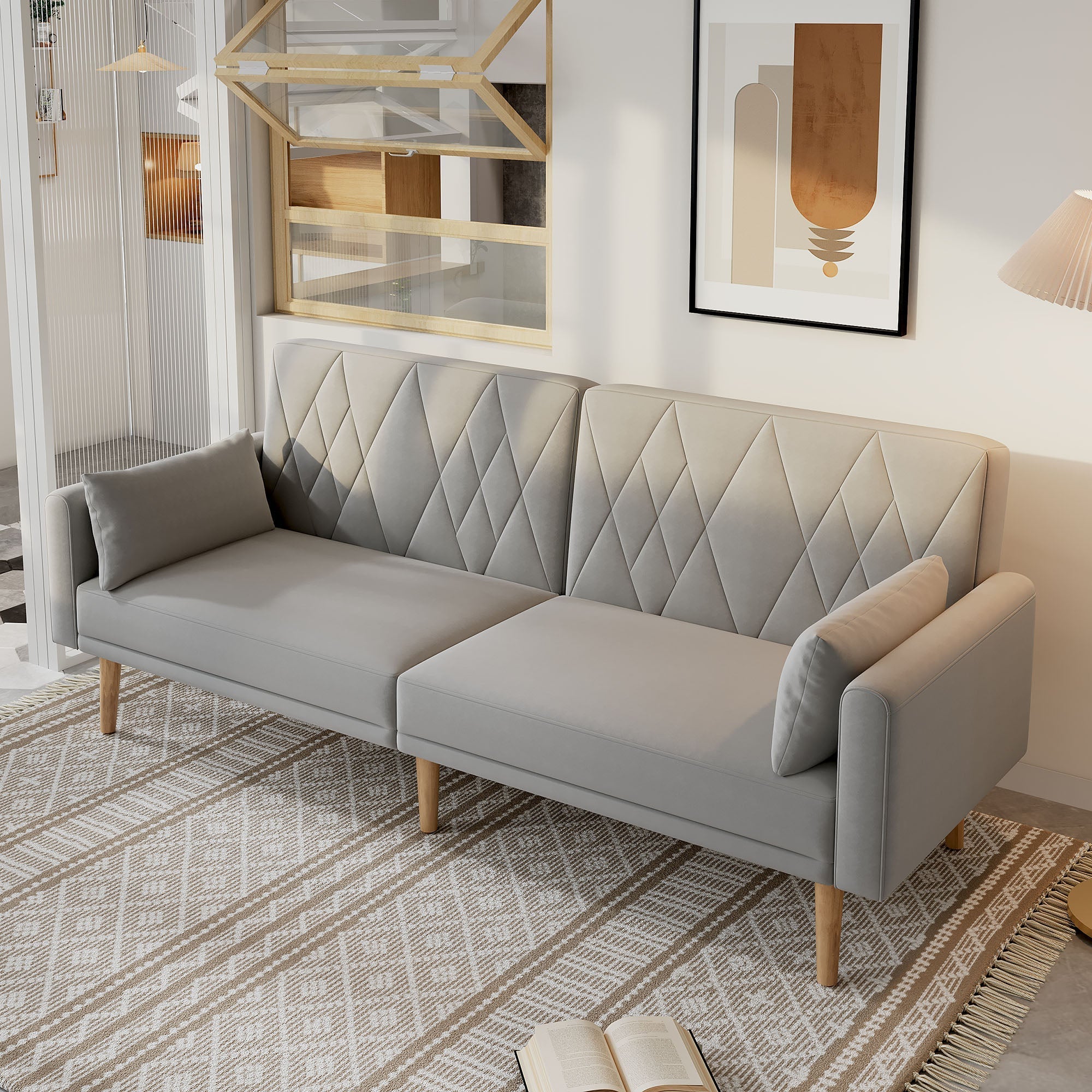 Sofa Bed, Small Two-Seater with Sleep Function, Velvet Fabric