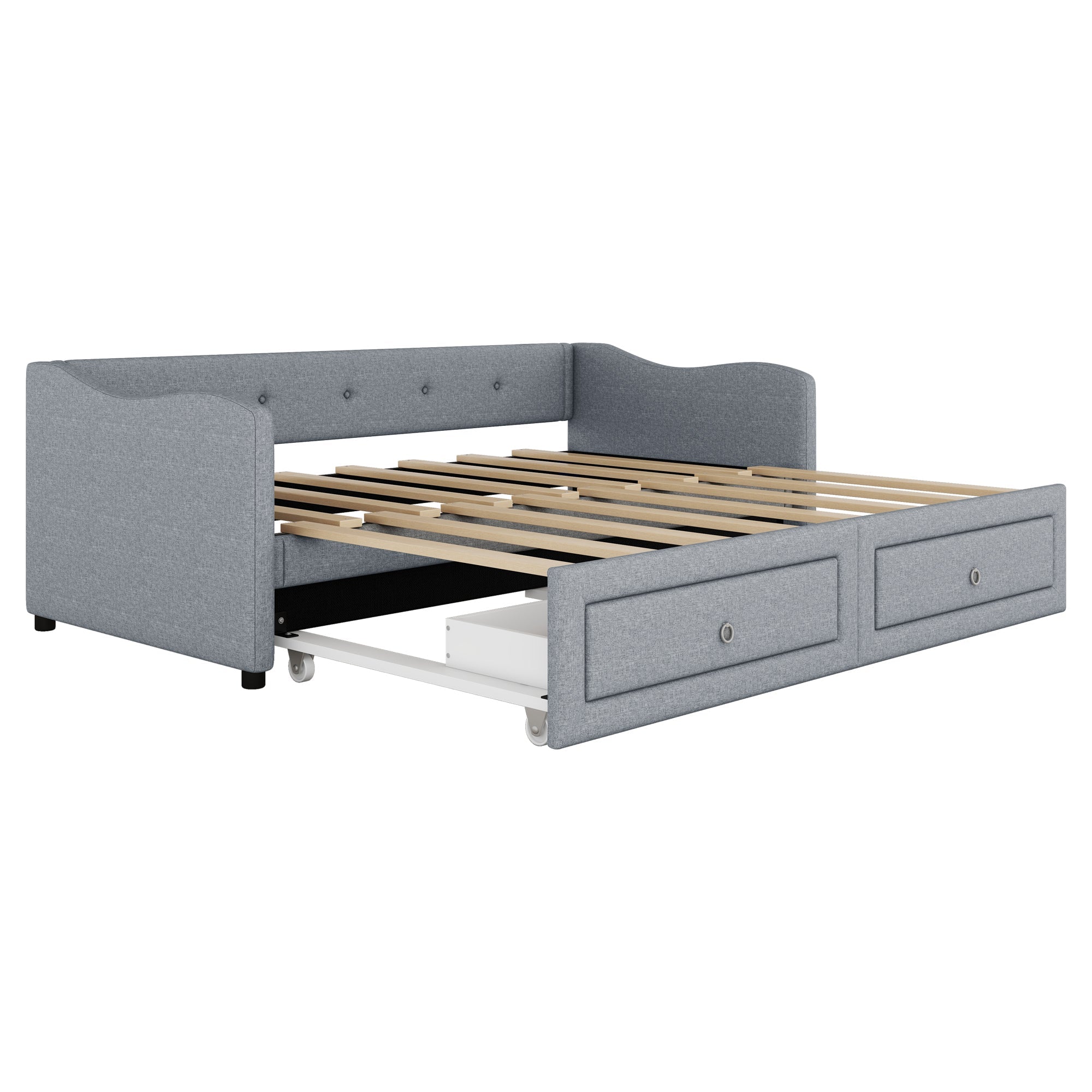Daybed Sofa Bed 90x200cm Pull-out Bed 2 Drawers - Linen Grey