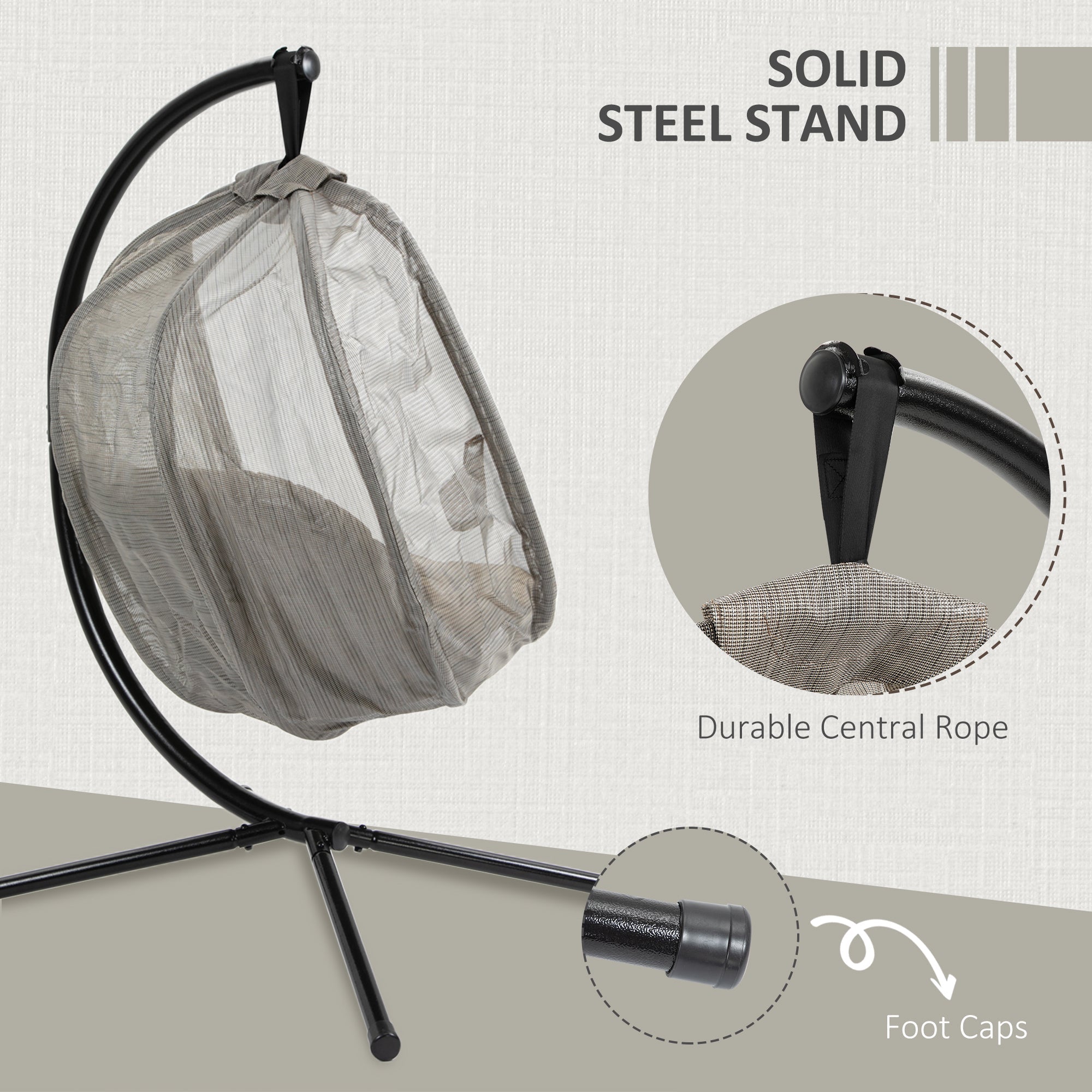 Hanging Egg Chair, Folding Swing Hammock with Side Pocket & Stand, Khaki