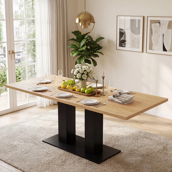 Extendable Dining Table, 140/180x70cm for 6-8 People, Natural Wood Color