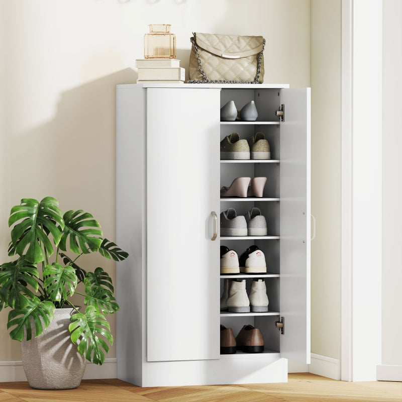 Shoe Cabinet, Adjustable 6-Tier, 14 Pairs, Wood, White