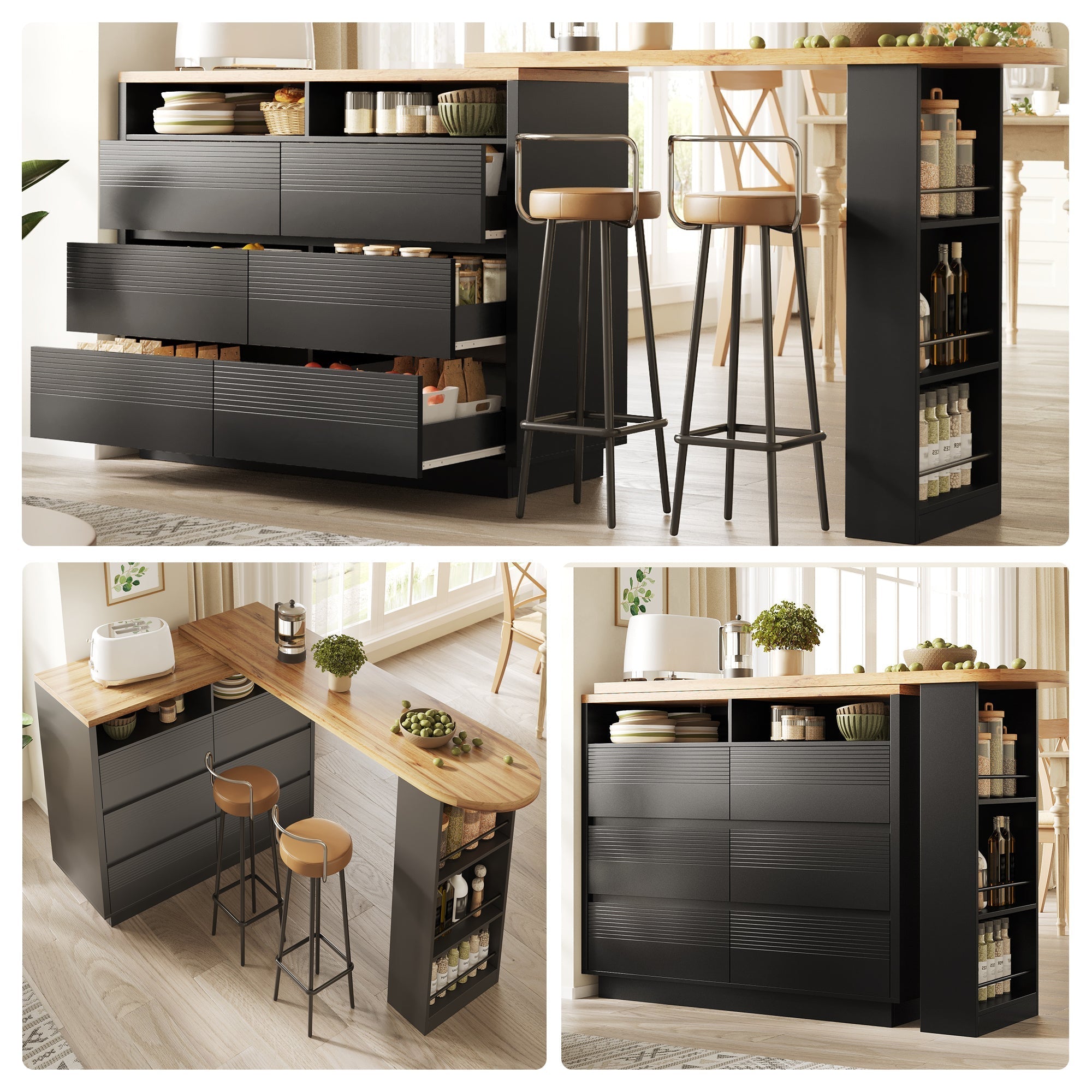 Extendable Bar Table with Storage and Six Drawers, MDF