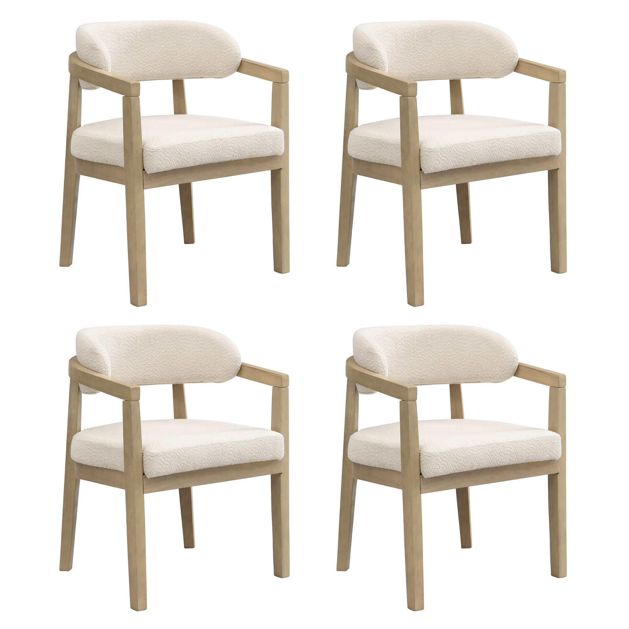 Solid Wood Dining Chairs Set of 4, Modern Comfortable Bouclé Seat, Natural Wood Finish