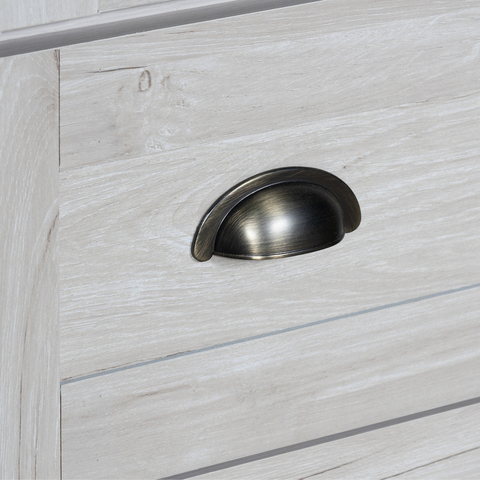 Modern Highboard Cabinet, 80x34x171 cm, Glass Doors, 3 Drawers, Wood Look with Copper Handles