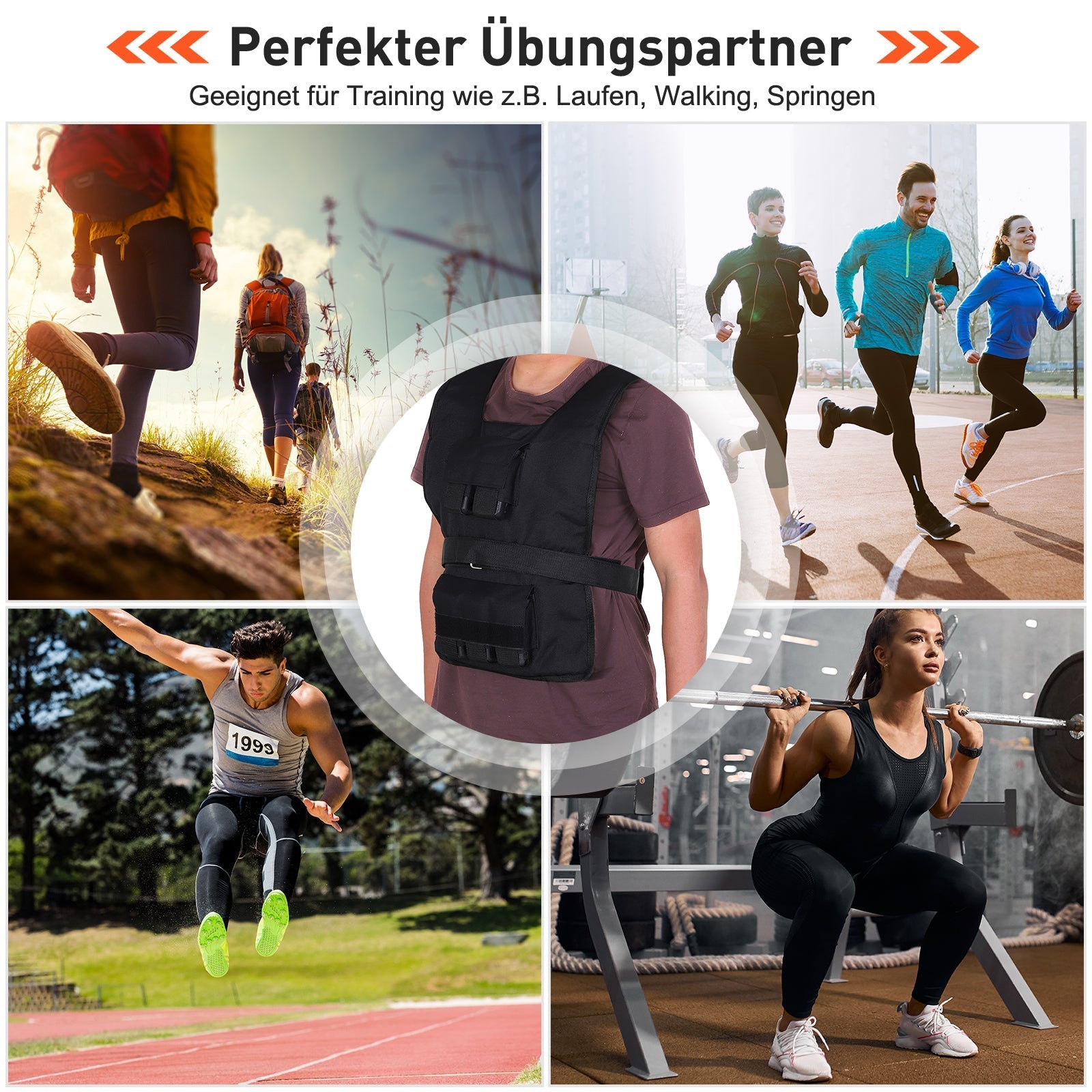 Gewichtsweste 20 kg Verstellbar Training Oxford Schwarz