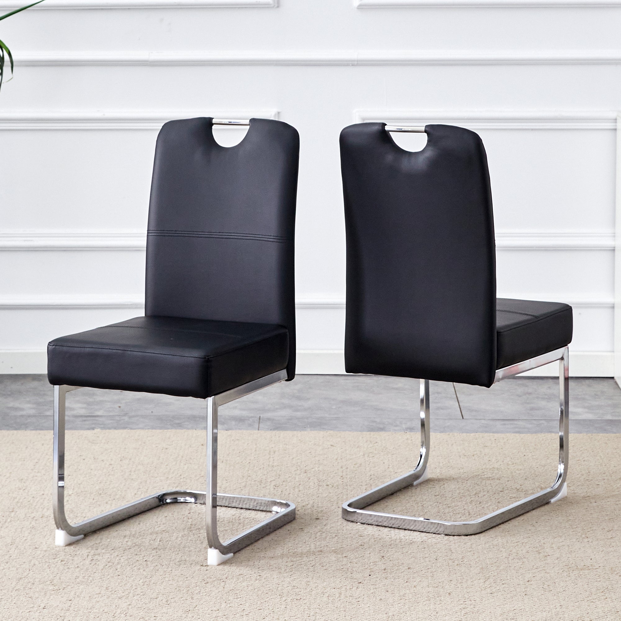 Set of 2 Dining Chairs Thickened Ergonomic Spring - Black