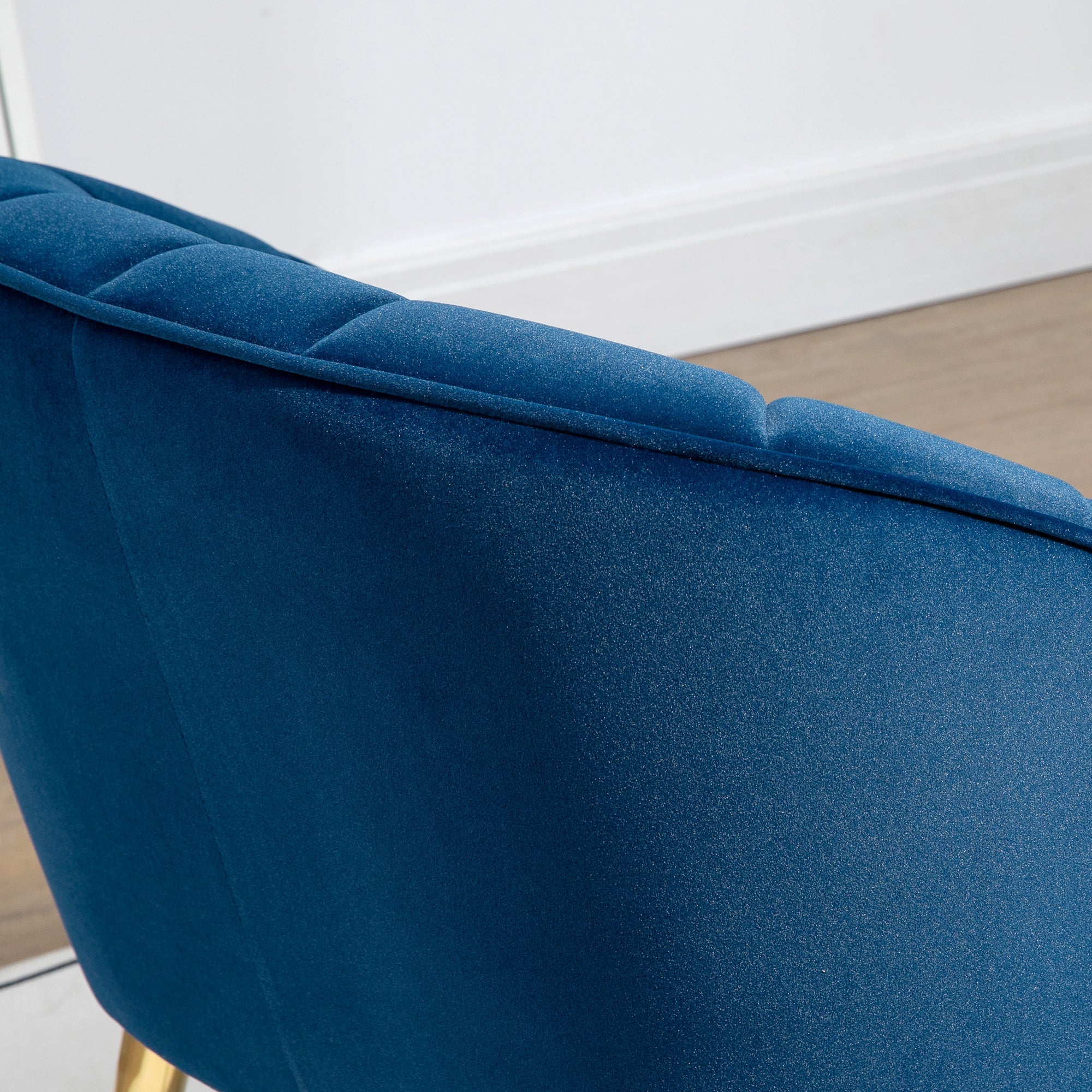 Wingback Armchair Lounge Recliner Steel Legs Velvet Look, Dark Blue