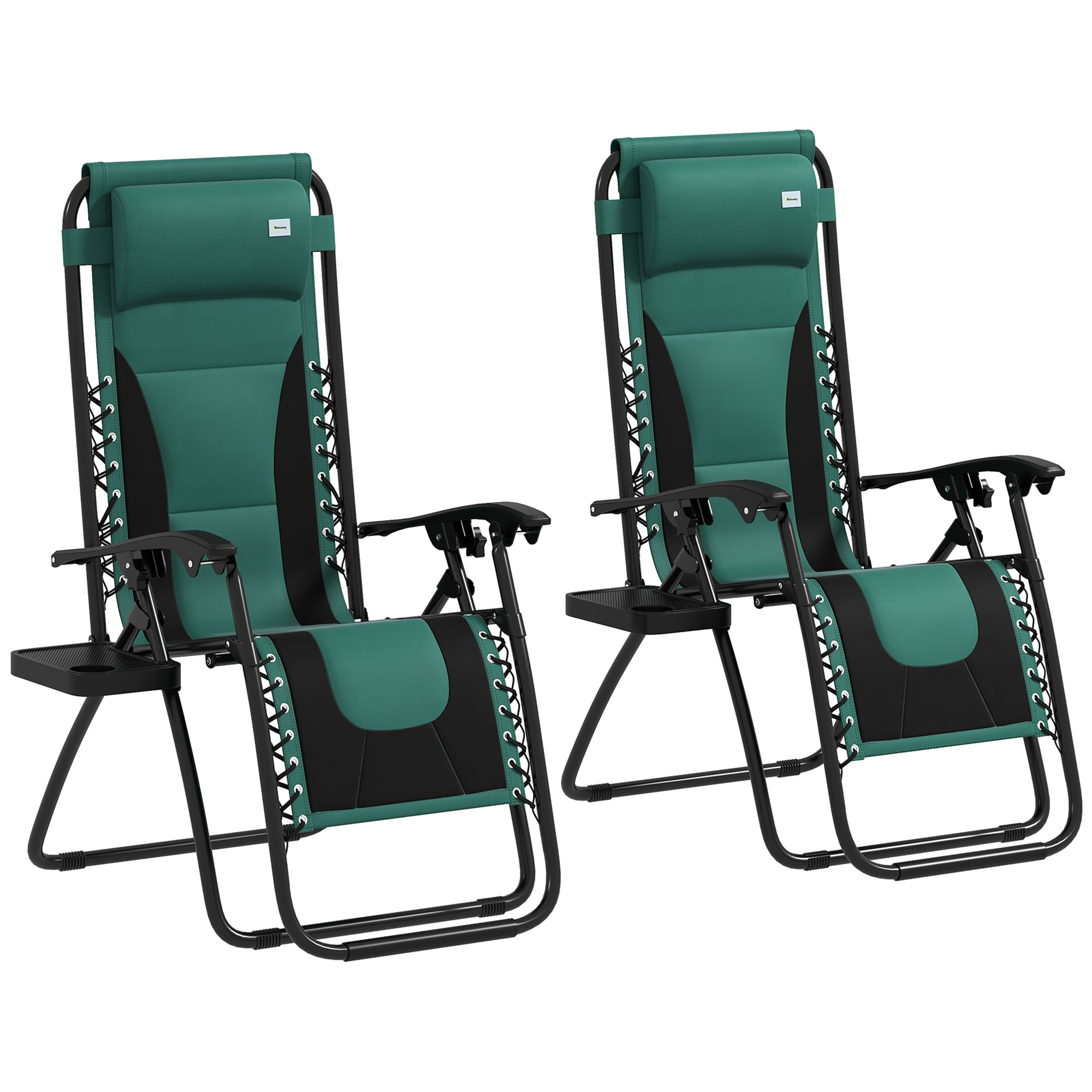Zero Gravity Lounger Chair Set of 2, Folding Reclining with Padded Seat, Green